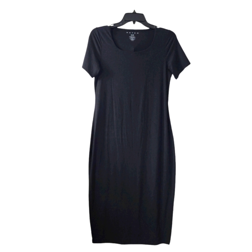 Hatch Black Bamboo Blend Scoop-Neck Short-Sleeve Midi Maternity T-Shirt Dress XS